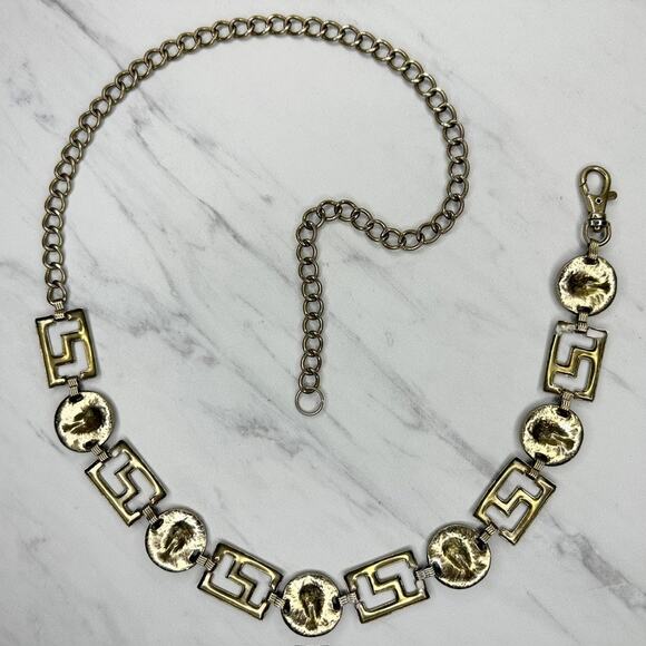 Vintage Gold Lion Head Greek Key Medallion Chain Link Belt Small/Medium (S/M) ✨ main image 4